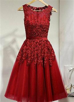 Picture of Dark Red Color Tulle Knee Length Party Dresses, Wine Red Color Homecoming Dresses